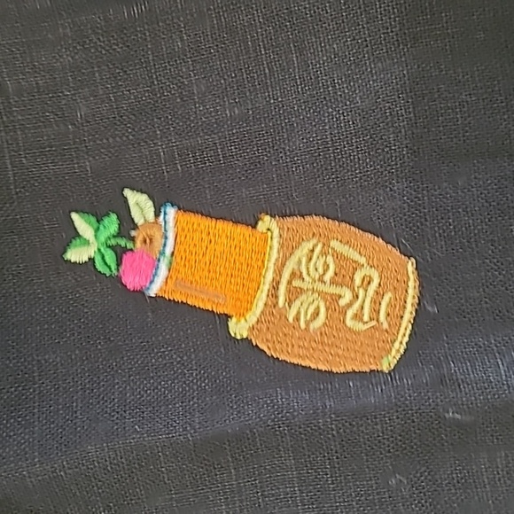 Saint Tropez West Black Linen Pants with Colorful Embroidered Cocktails size 10 - Picture 9 of 12